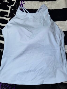 Women's Light Blue High-Neck Athletic Tank Top